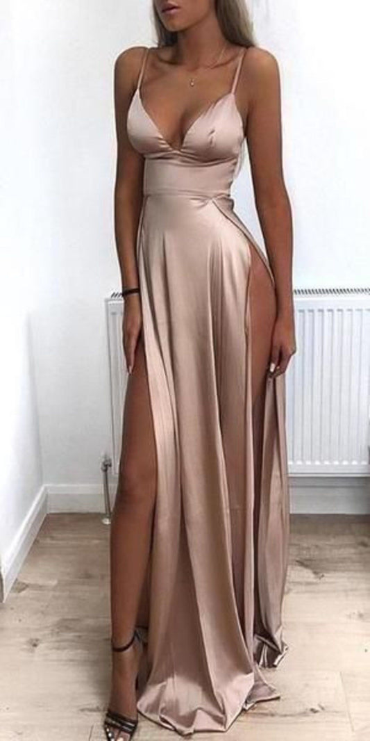 LTP0584,Spaghetti Straps Long Prom Dresses High Split Sexy Prom Dress