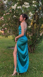 LTP1618,Sexy Blue Cross Back Tie Satin Prom Dresses,Evening Dresses Blue Party Gown