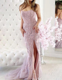 LTP1607,Cute Mermaid Applique Side Slit Prom Dresses,Evening Gown