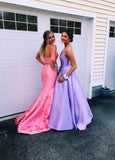 LTP0049,Pink Mermaid Two Pieces Prom Dress,Lilac A-line Satin Prom Dresses