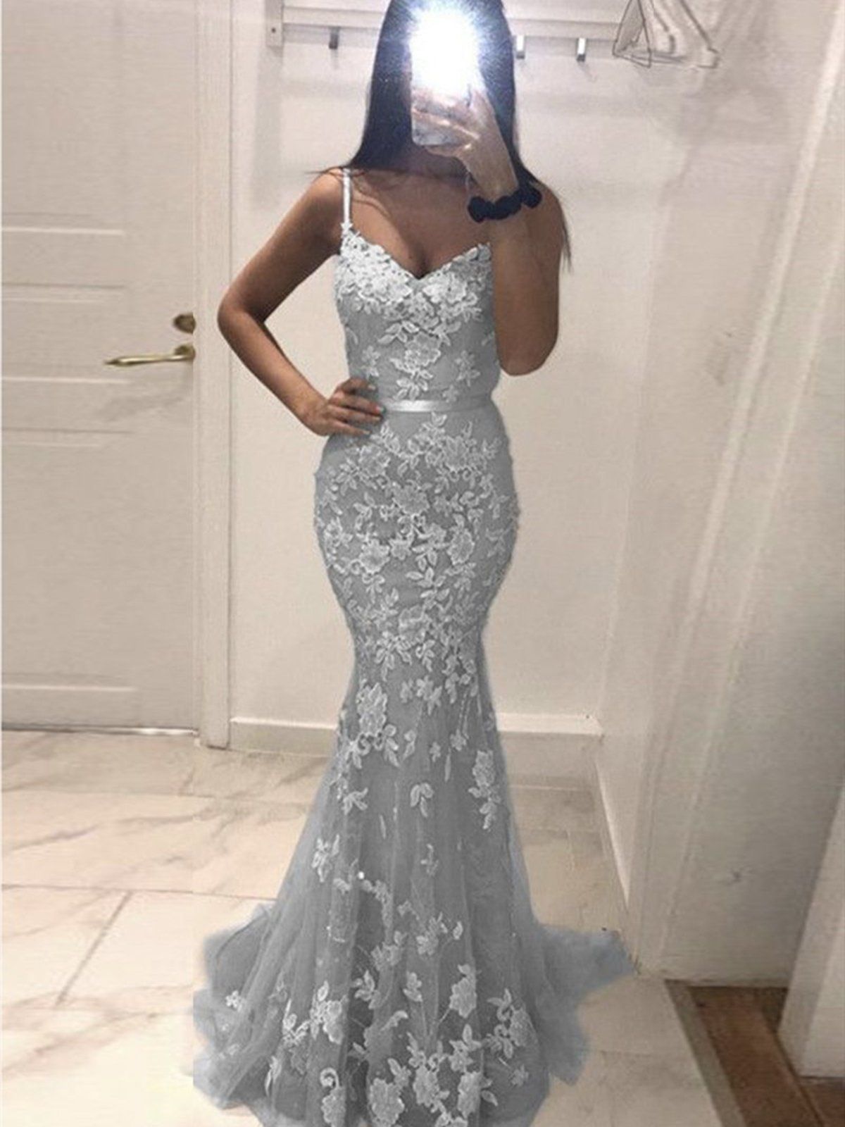 LTP0716,Light grey lace prom dress off the shoulder applique tulle prom dress long evening party gown