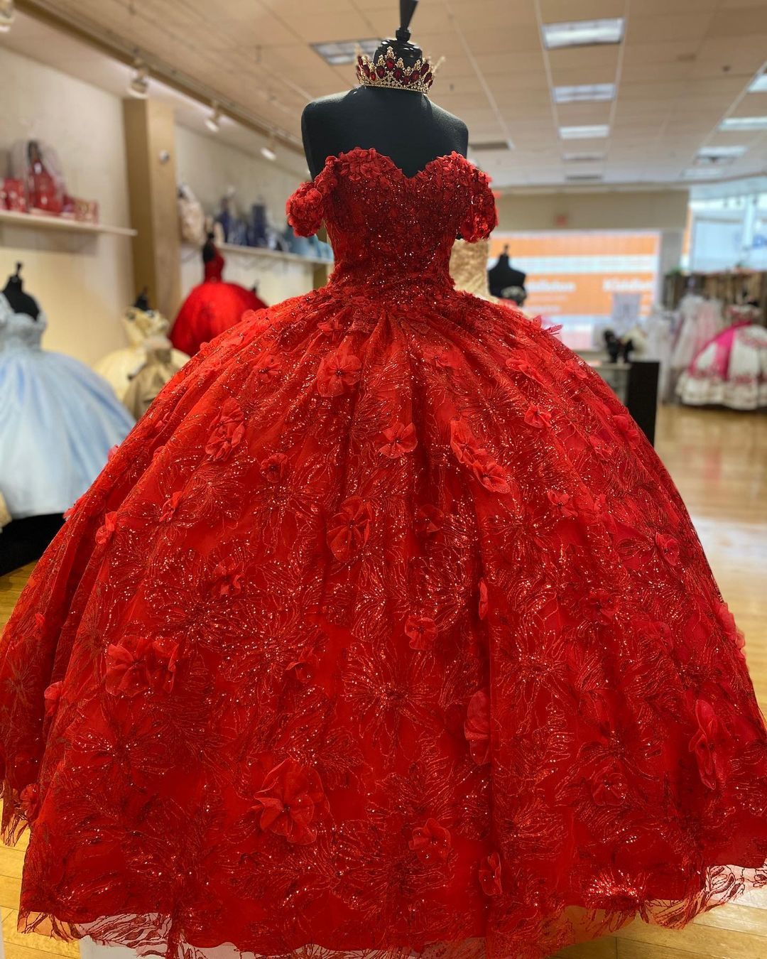 LTP0598,Luxury red ball gown off the shoulder long prom dress sweet 16 dress