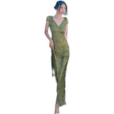 LTP1702, Olivia Green V-Neck Prom Dresses, Silk Satin Open Back Evening Party Dress