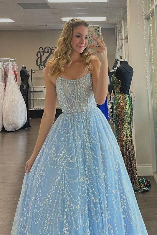 LTP0993,Princess A-line Light Blue Formal Dress Prom Dresses Long Evening Party Dress