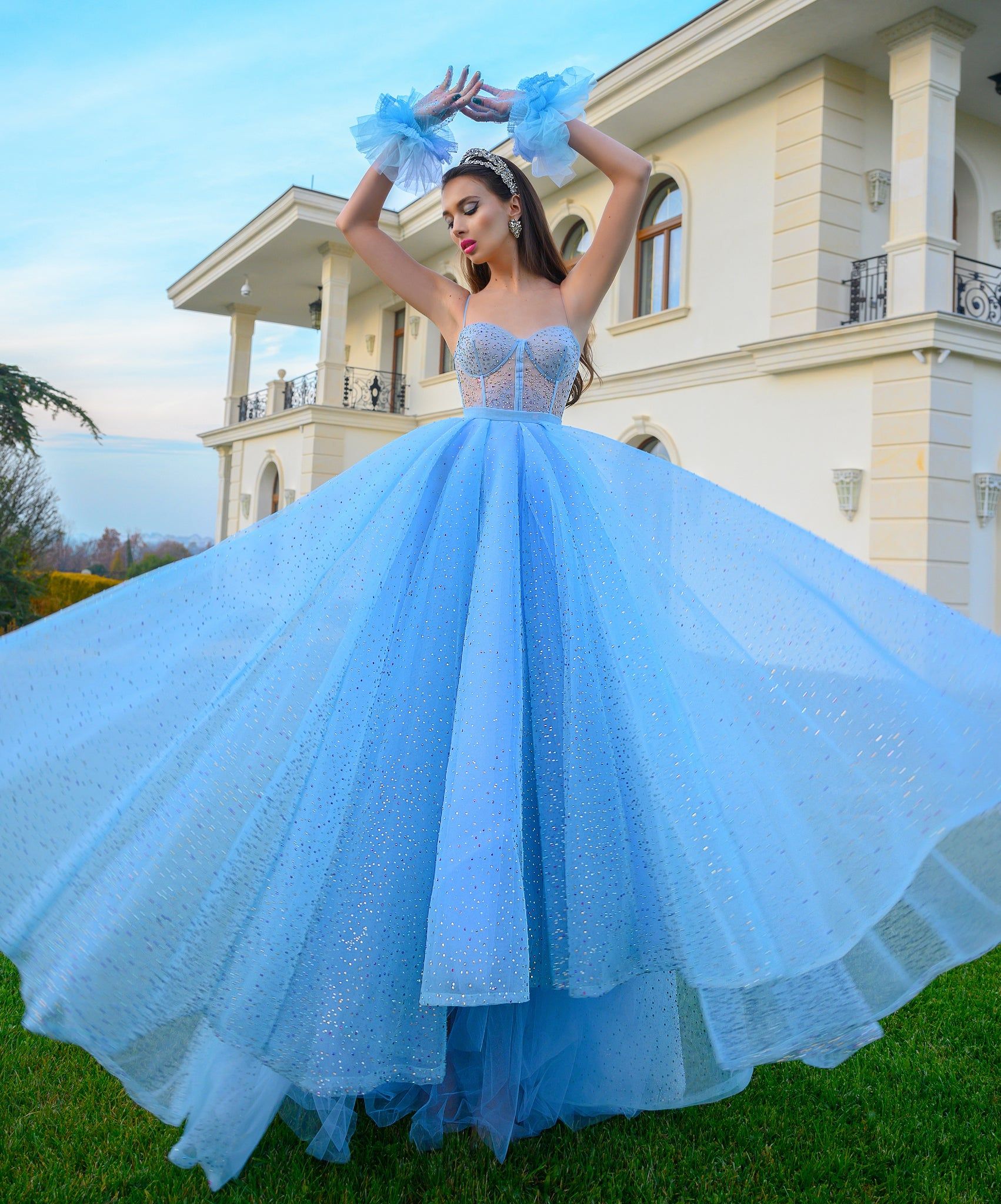 LTP0954,Sky blue prom dresses sparkle sweetheart long evening formal gown party dress