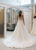 LTP1609,Gorgeous White A-Line Wedding Dresses,Lace V-Back Wedding Gown