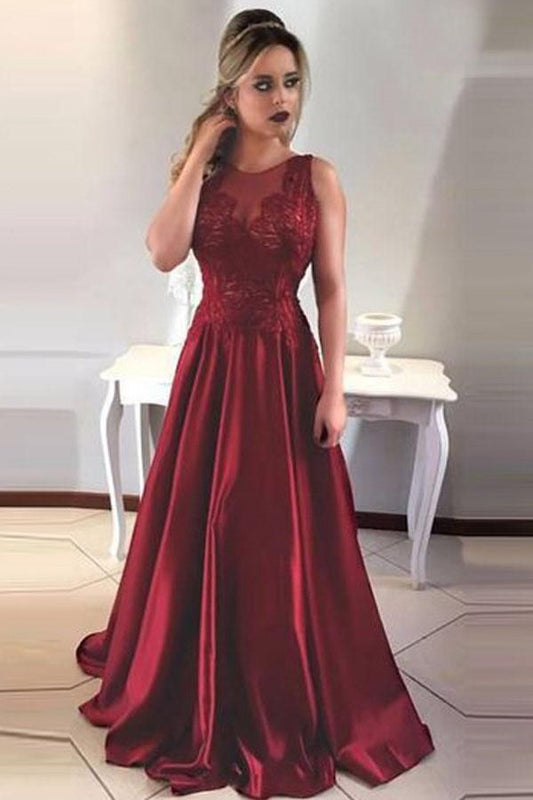 LTP0448,Burgundy lace satin prom dresses long a line v back evening prom dress