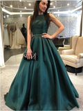 LTP0279,Green Long A-Line Prom Dresses Sleeveless Evening Dress Ball Gown
