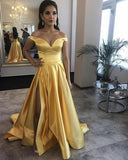 LTP0978,Yellow prom dress,yellow evening dress,a-line prom dresses,off the shoulder formal gown