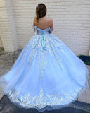 LTP1052,Off the Shoulder Ball Gown Long Prom Dress,Sweet 16 Dress,Sky Blue Evening Dresses