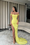 LTP1366,Bright Yellow Off-The-Shoulder Prom Dress Mermaid With Split