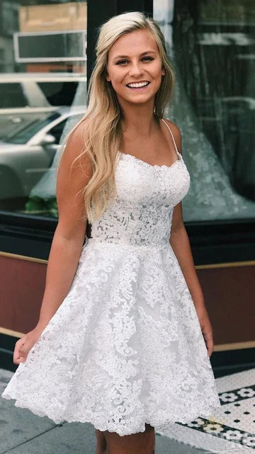 LTP1115,White Lace Homecoming Dress ,Short Prom Dress,White Formal Dre – Laylatailor Shop