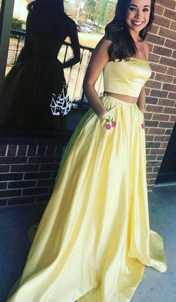 LTP0780,Two pieces a-line satin prom dress long prom dresses with pockets