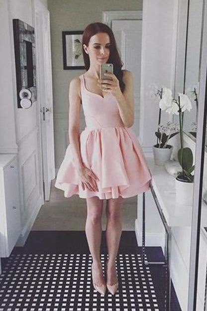 LTP1562,Light pink satin homecoming dresses,cute homecoming dress