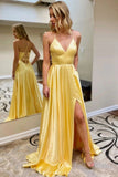 LTP0540,Simple yellow prom dresses spaghetti straps long evening party gown