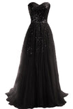 LTP0378,Black sweetheart tulle ball gown long prom dresses sequin beaded evening party dresses