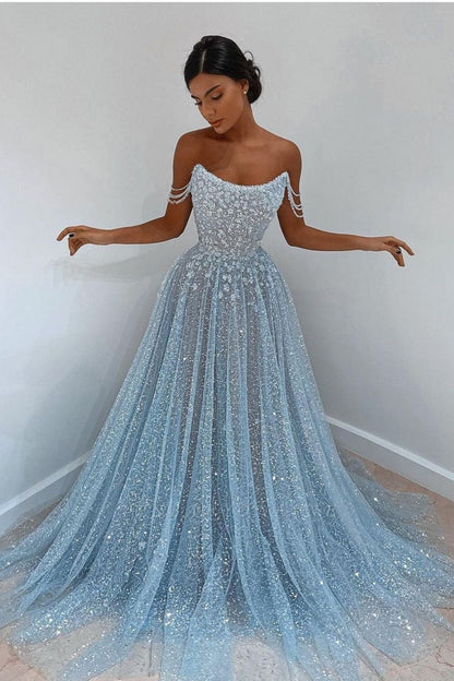 LTP0596,Blue tulle long prom dress blue tulle evening dress sparkle prom dresses