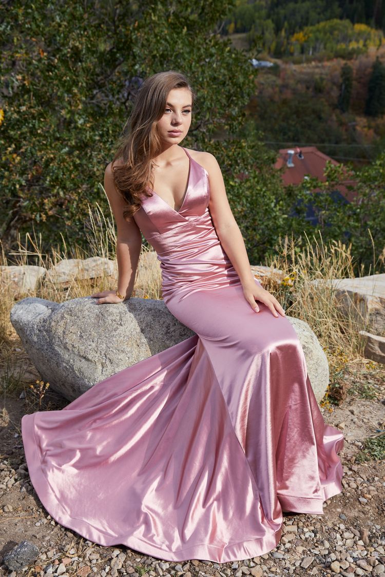 LTP0824,Pink Mermaid Pleated Evening Formal Gown Long V-Neck Prom Dresses