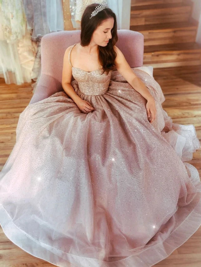 LTP1036,Sweet pink sweetheart tulle sequin long prom dress tulle formal dress