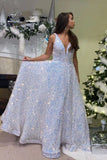 LTP0969,Sparkle white a-line prom dresses sequin evening formal gown