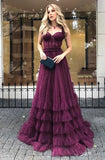 LTP1216,Maroon Tulle Lace Prom Dresses,A-Line Beaded Evening Gown,Dark Burgundy School Party Dresses,Long Graduation Dress