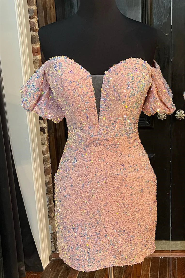 LTP1408,Off the shoulder sequin homecoming dresses bodycon cocktail dress