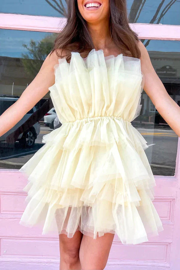 LTP1452,Fluffy Off White Tulle Strapless Homecoming Dresses Short Party Dress