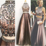 LTP0649,Two Pieces Prom Dresses,A-line Tulle Prom Gowns,Halter Beading Evening Dresses,Beautiful Party Dresses,Cute Dresses