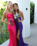 LTP0813,Style B Purple sequin long prom dresses side slit mermaid evening dress