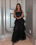 LTP1647,Spaghetti Strap Mesh Corset Gown Long Prom Dress Black Evening Dress