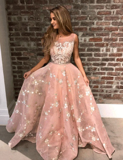 LTP0754,Blush pink chiffon embroidery prom evening dresses