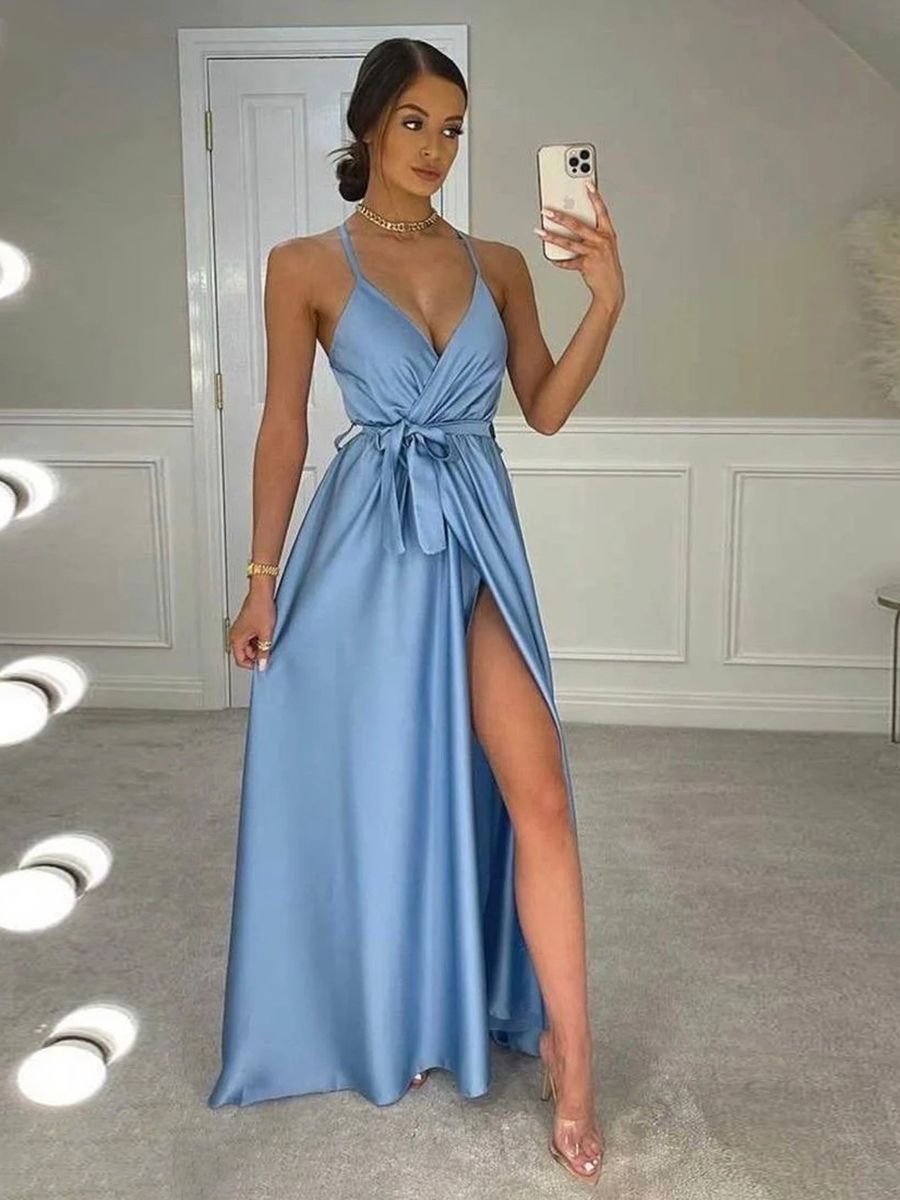 LTP1571,Cute sky blue long prom dresses,spaghetti straps evening formal gowns