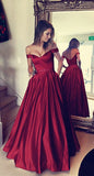 LTP0764,Red off the shoulder beaded a-line satin prom dresses long formal gown