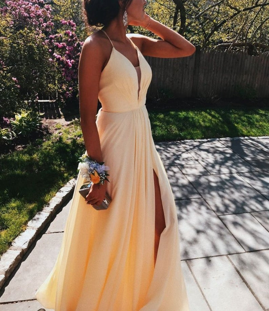 LTP0257,Yellow Prom Dress Slit Skirt Evening Gown Graduation Party Dress Formal Dress Dresses For Prom