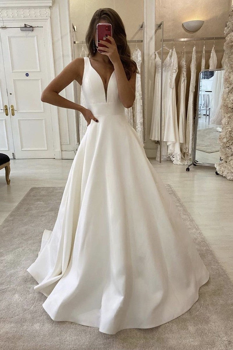 LTP1129,Ivory A-Line Wedding Gown,V-Neck Bridal Wedding Dresses