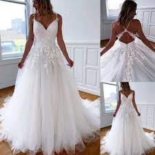 LTP1174,White Tulle Wedding Dresses,A-Line Lace Applique Wedding Bridal Gown