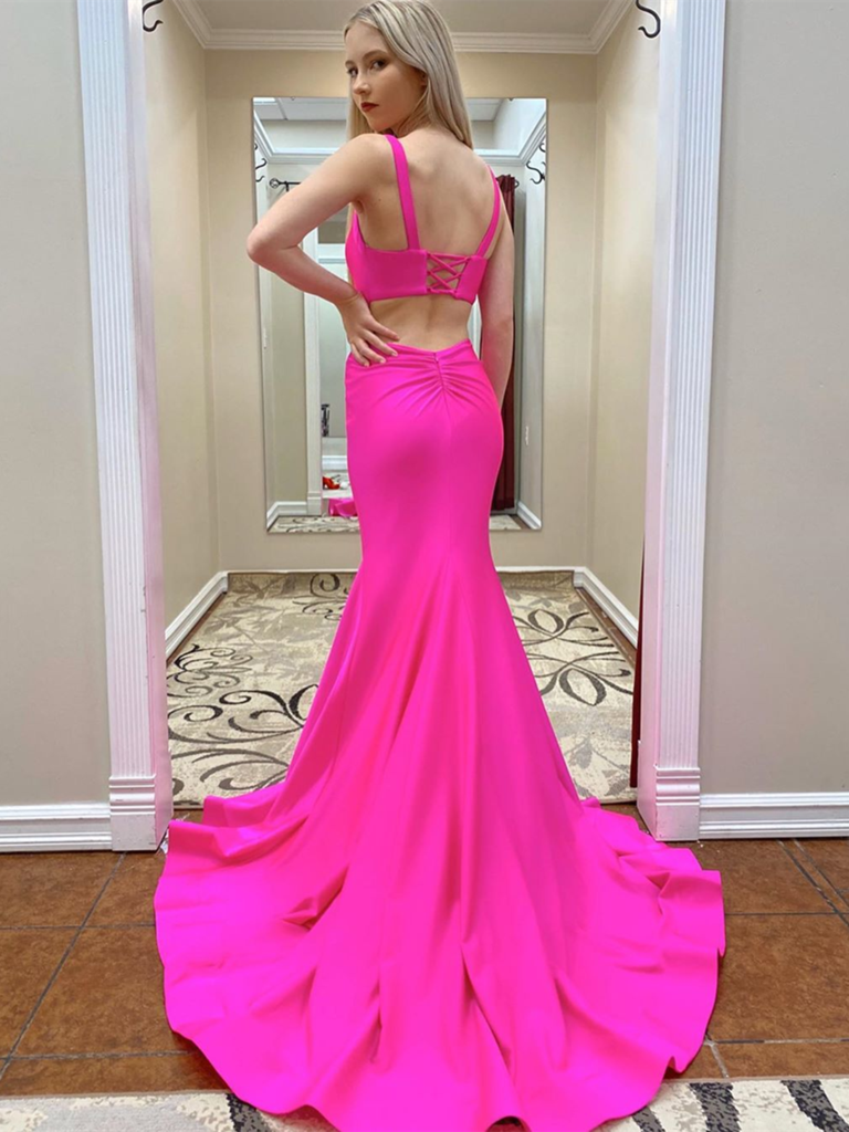 LTP0883,Mermaid Hot Pink Long Prom Dresses,Mermaid Pink Evening Dress