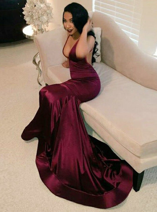 LTP0977,Sexy burgundy prom dresses v-neck mermaid evening dress online maroon prom dress