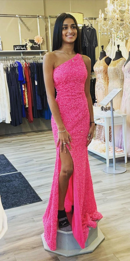 LTP0551,Sparkle long prom dress,pink sequin evening gown with split