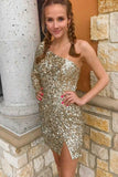 LTP1318,Charming one shoulder sequined homecoming dresses mini cocktail dress