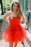 LTP1422,Red Tulle Strapless Homecoming Dresses Short Prom Dresses Evening Gown