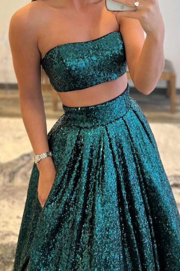 LTP1619,Sexy Two Pieces Sequin A-Line Prom Dresses,Sequin Evening Dresses,Sleeveless Prom Ball Gown