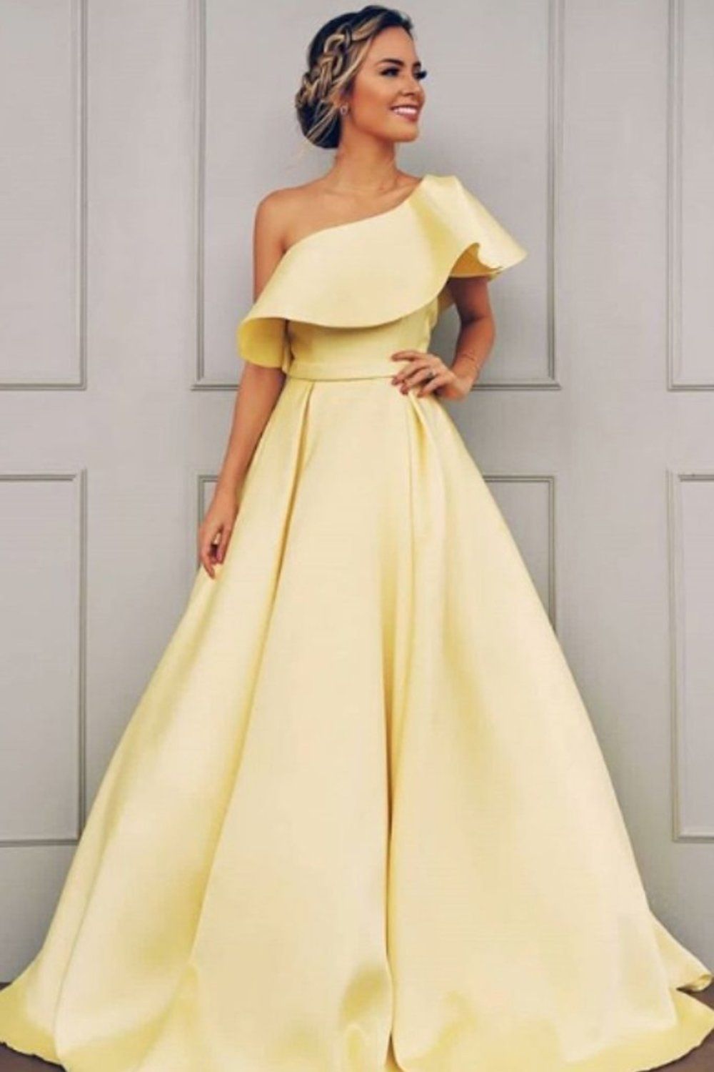 LTP0377,Charming one shoulder ruffles a line prom dresses