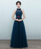 LTP0344,Navy Blue Tulle Prom Dresses Sheath Sleeveless Halter Prom Dress