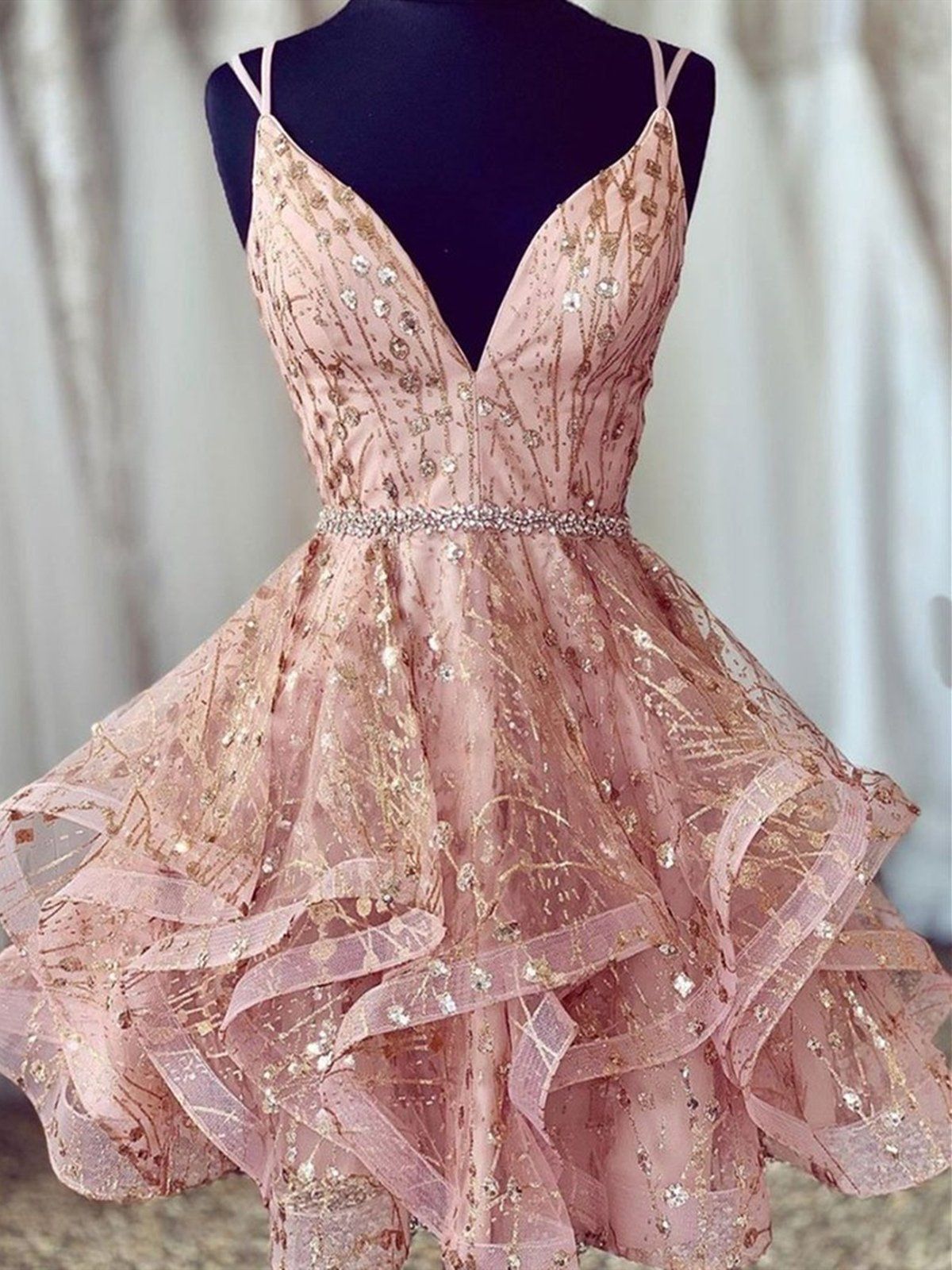 LTP1063,Pink sequin a-line homecoming dress,cute graduation dress