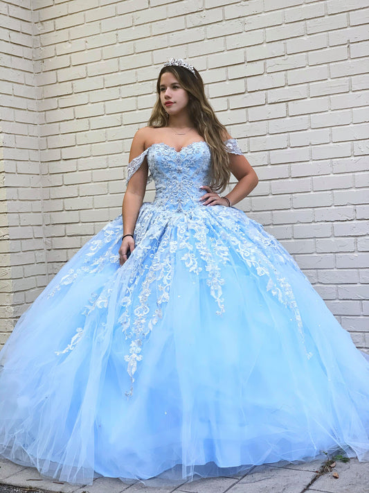 LTP1052,Off the Shoulder Ball Gown Long Prom Dress,Sweet 16 Dress,Sky Blue Evening Dresses