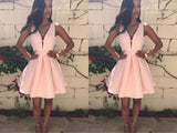 LTP0471,Charming pink homecoming dresses v-neck a line prom dress mini party gown
