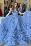 LTP1577,Princess Tiered Blue Strapless Ball Gown,Long Prom Evening Dresses
