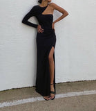 LTP1031,Sexy black prom dress,long evening dress,side slit formal gown
