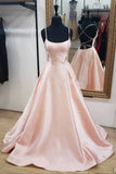 LTP0372,Pink spaghetti straps a-line satin prom dresses